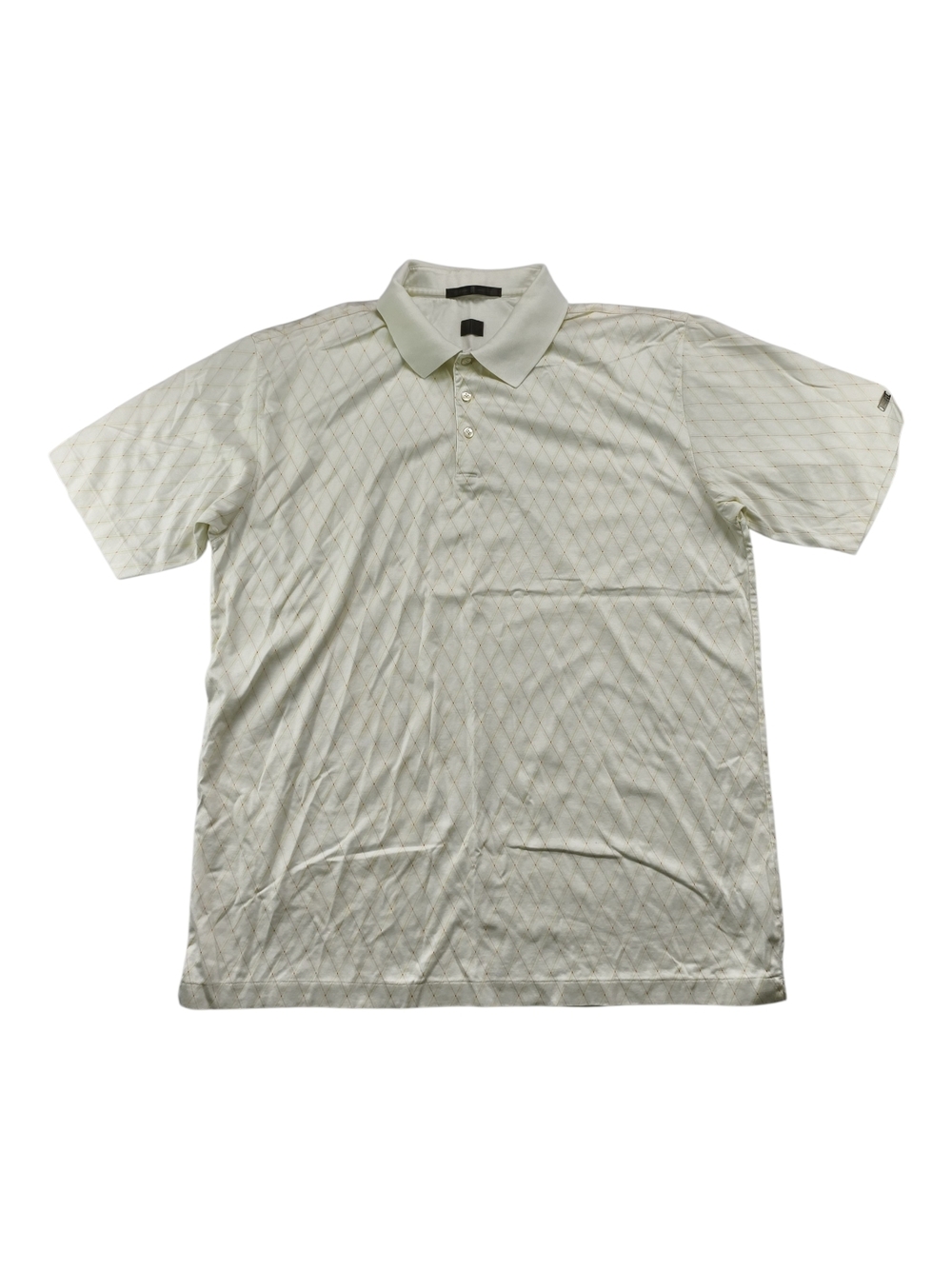 Tiger Woods Men Golf Polo Shirt Cream Diamond Pattern Short Sleeve Cotton